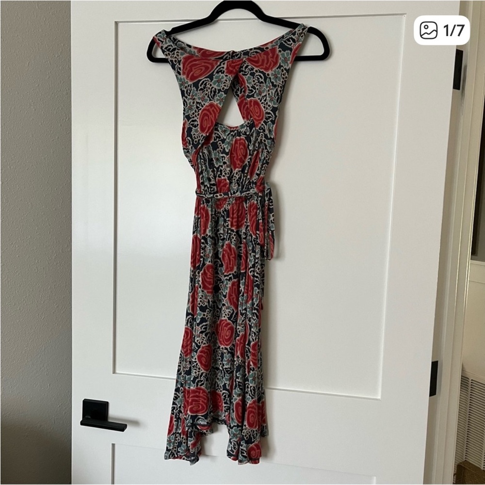 ASO Lilka Anthro Blue w/ Rose Print Midi Dress